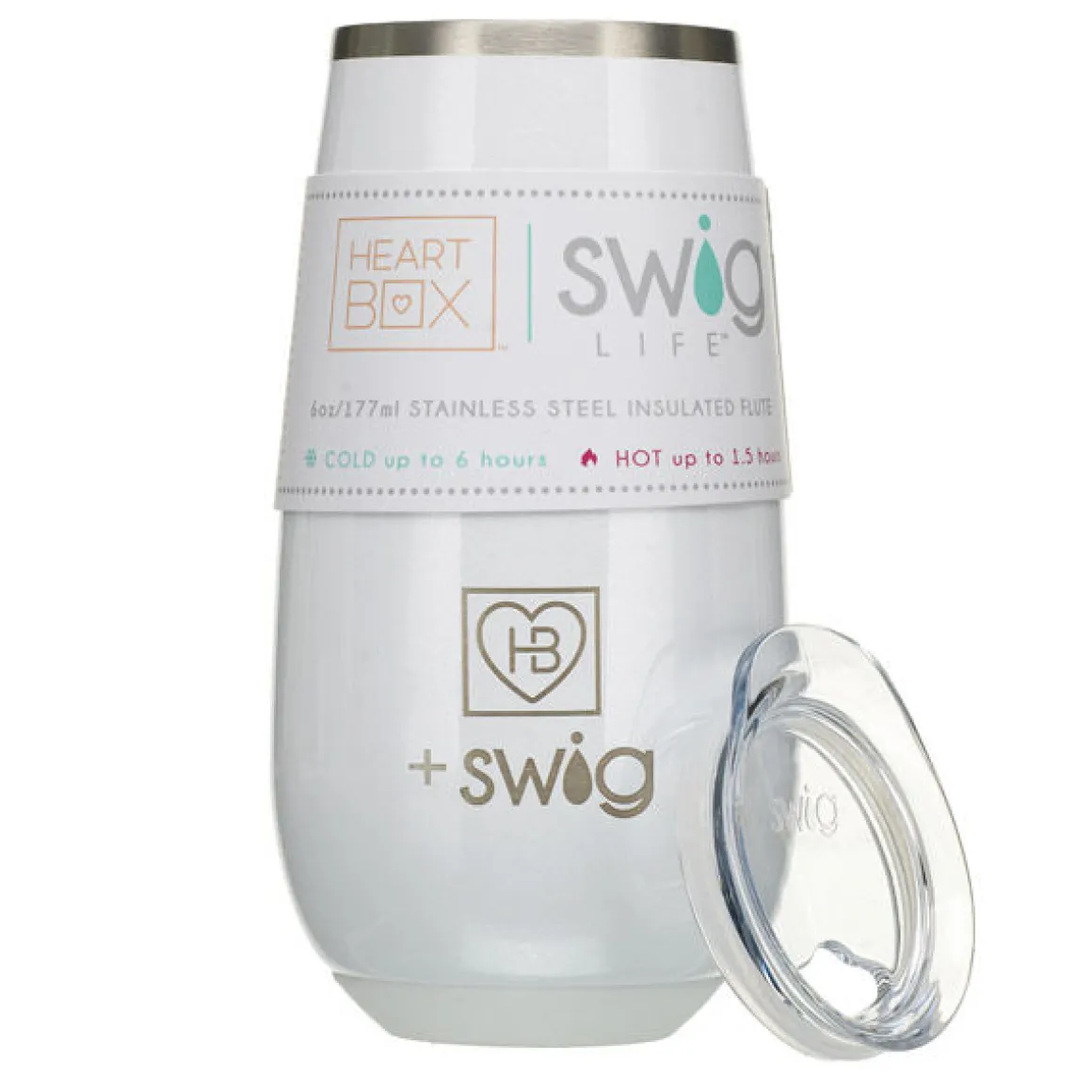 6 oz. HeartBox x Swig Life White Stemless Flute